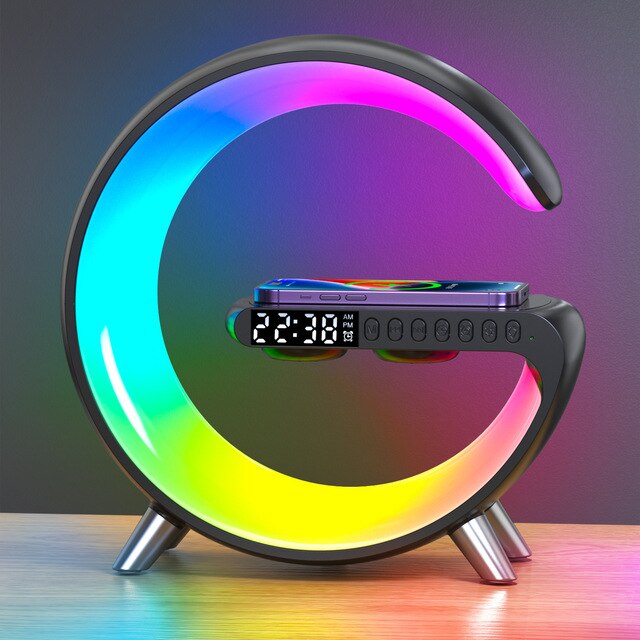 WIRELESS FAST CHARGER STATION For iPhone 11-14 LED RGB Light Desk Lamp Speaker - Sklema